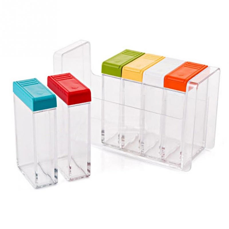 PDFans Spice Shaker, 6 Pcs Seasoning Rack Spice Pots Storage Container Condiment Jars with Tray for Salt Sugar Cruet - Image 2
